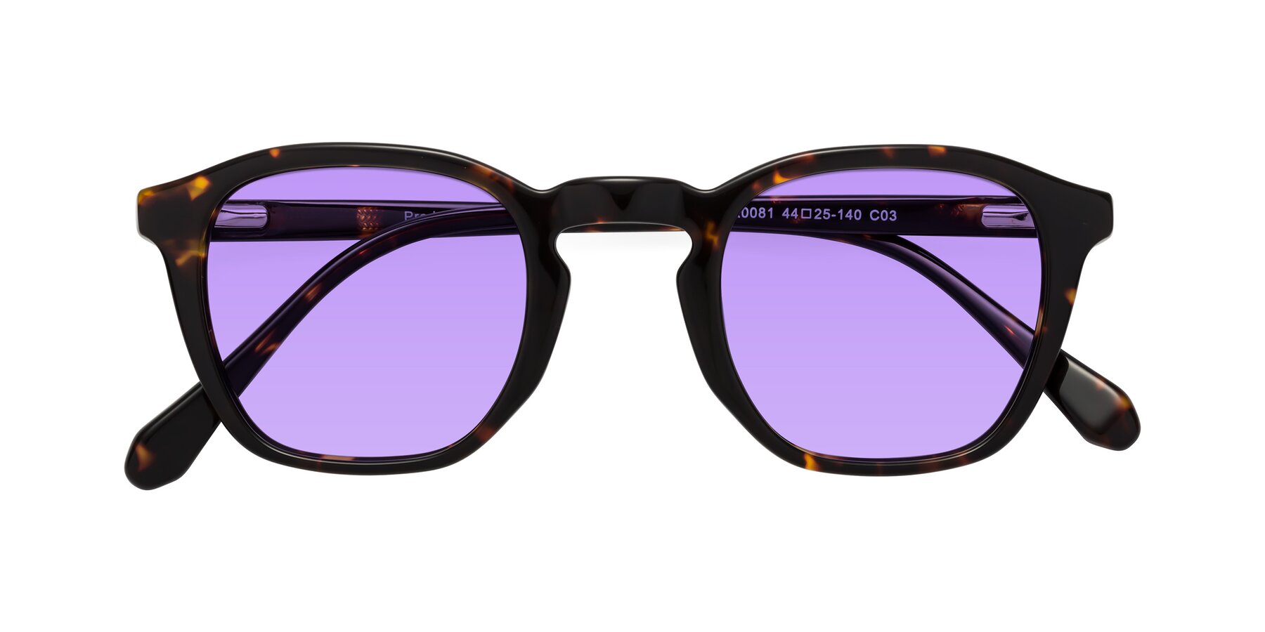 Folded Front of Producer in Tortoise with Medium Purple Tinted Lenses