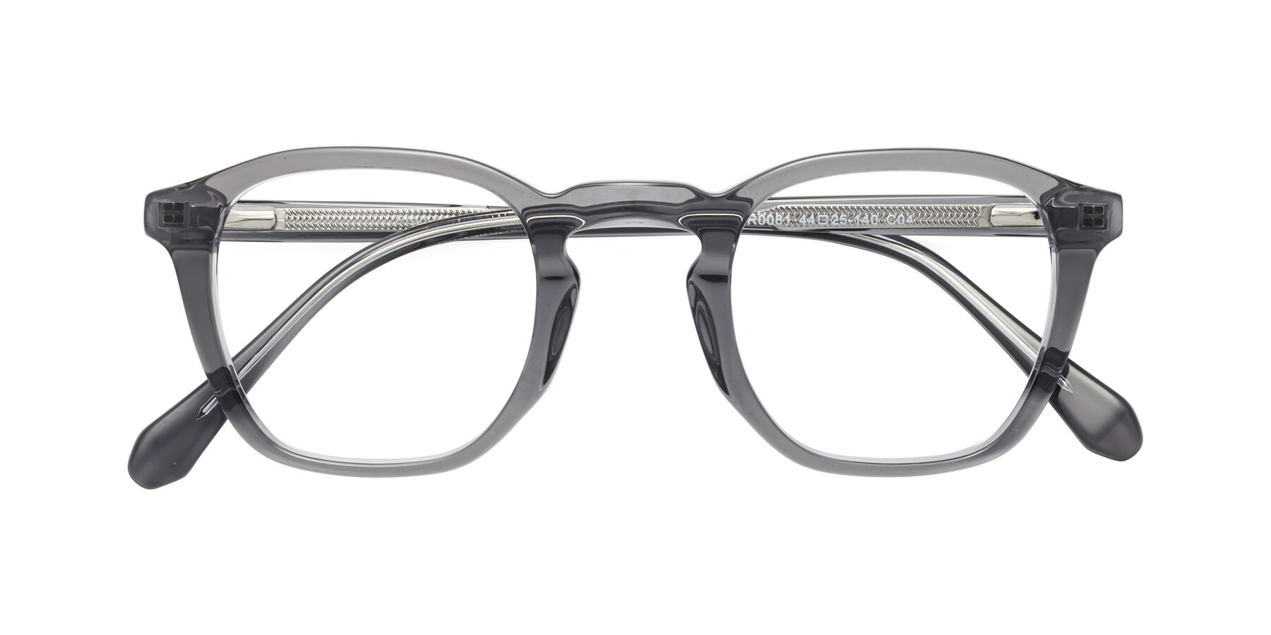 Folded Front of Producer in Transparent Gray with Clear Eyeglass Lenses