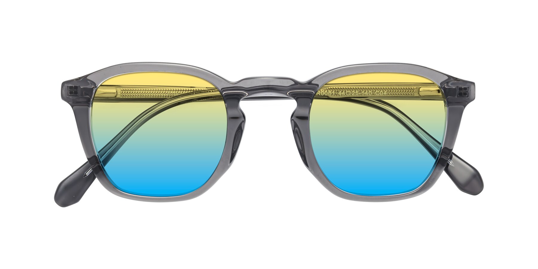 Folded Front of Producer in Transparent Gray with Yellow / Blue Gradient Lenses