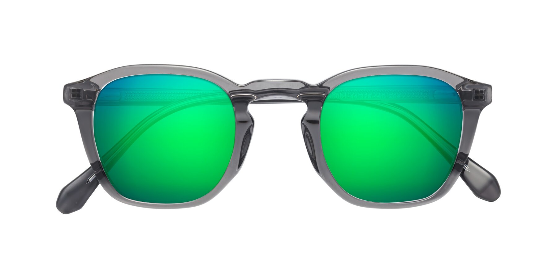 Folded Front of Producer in Transparent Gray with Green Mirrored Lenses