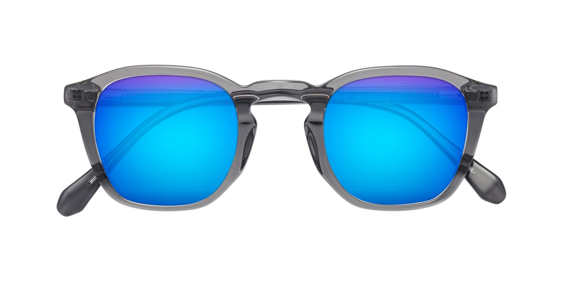Folded Front of Producer in Transparent Gray with Blue Mirrored Lenses