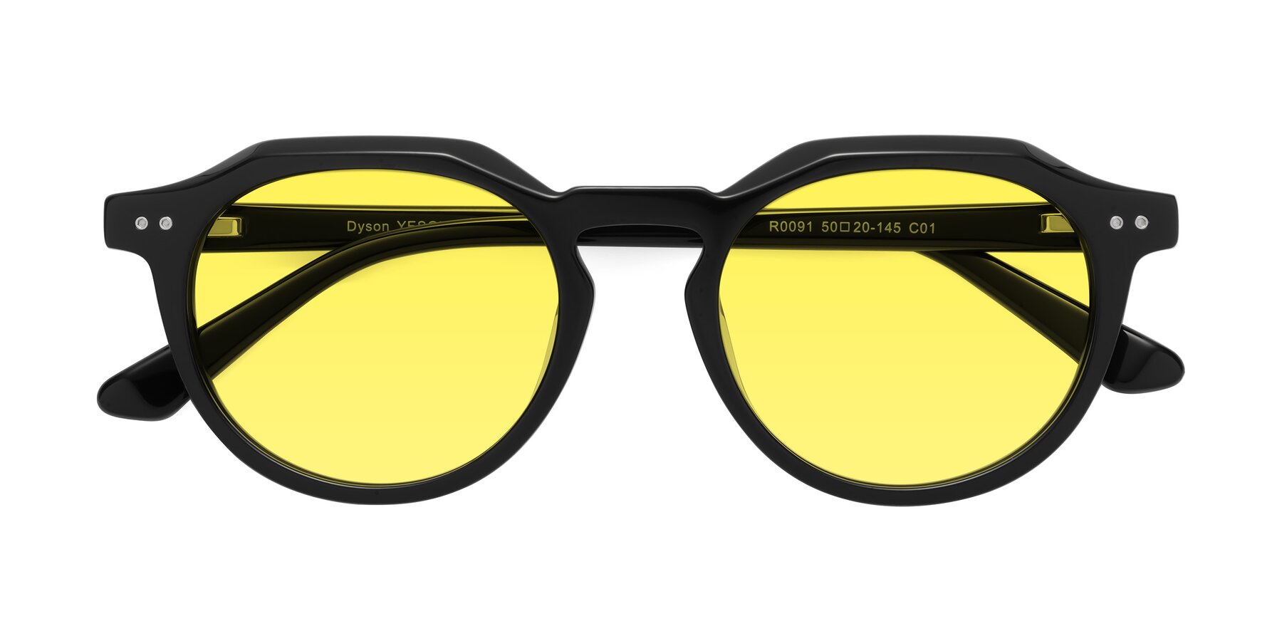 Folded Front of Dyson in Black with Medium Yellow Tinted Lenses