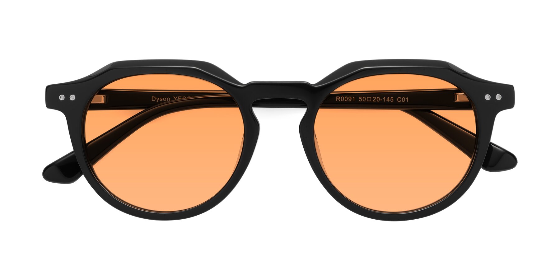 Folded Front of Dyson in Black with Medium Orange Tinted Lenses