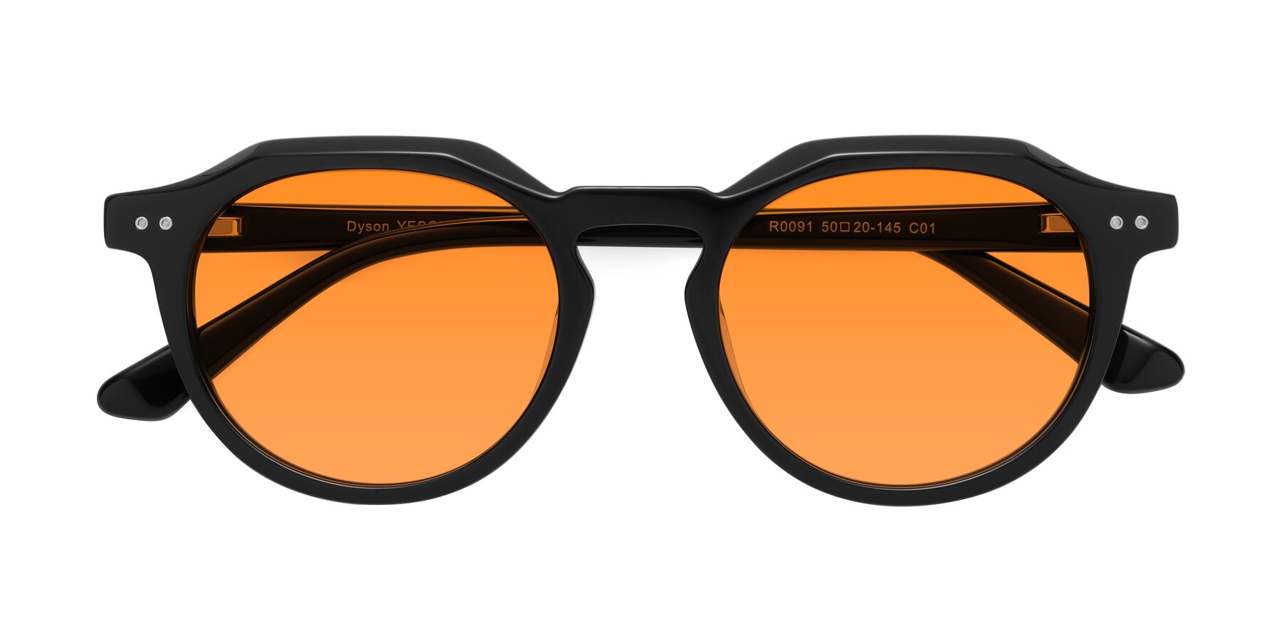 Folded Front of Dyson in Black with Orange Tinted Lenses