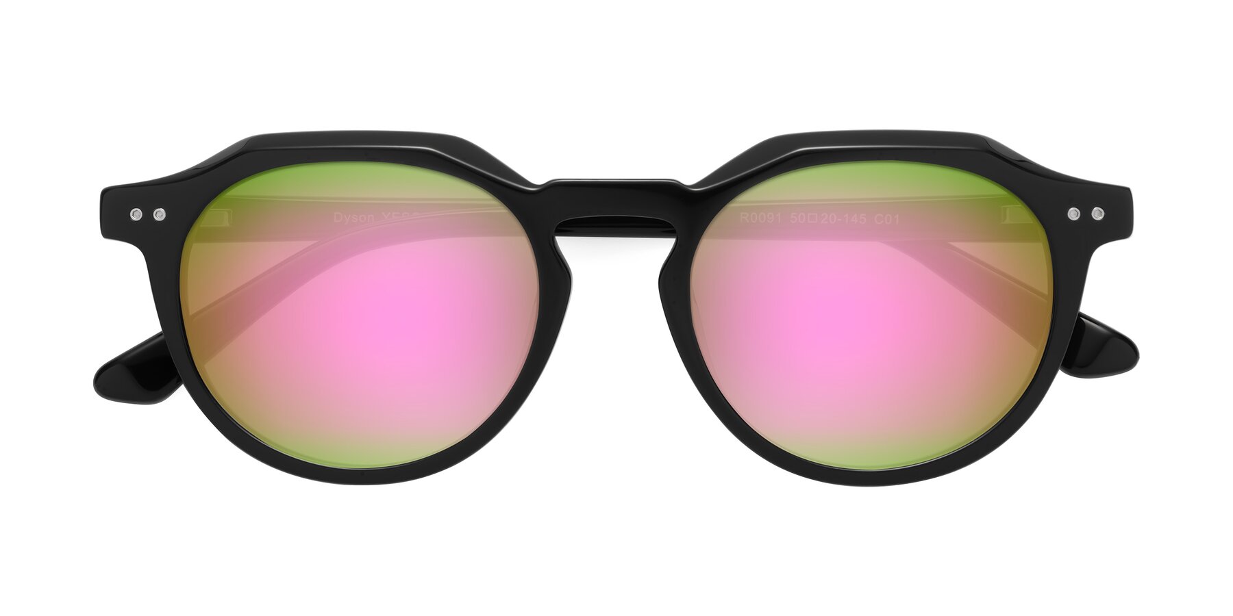 Folded Front of Dyson in Black with Pink Mirrored Lenses