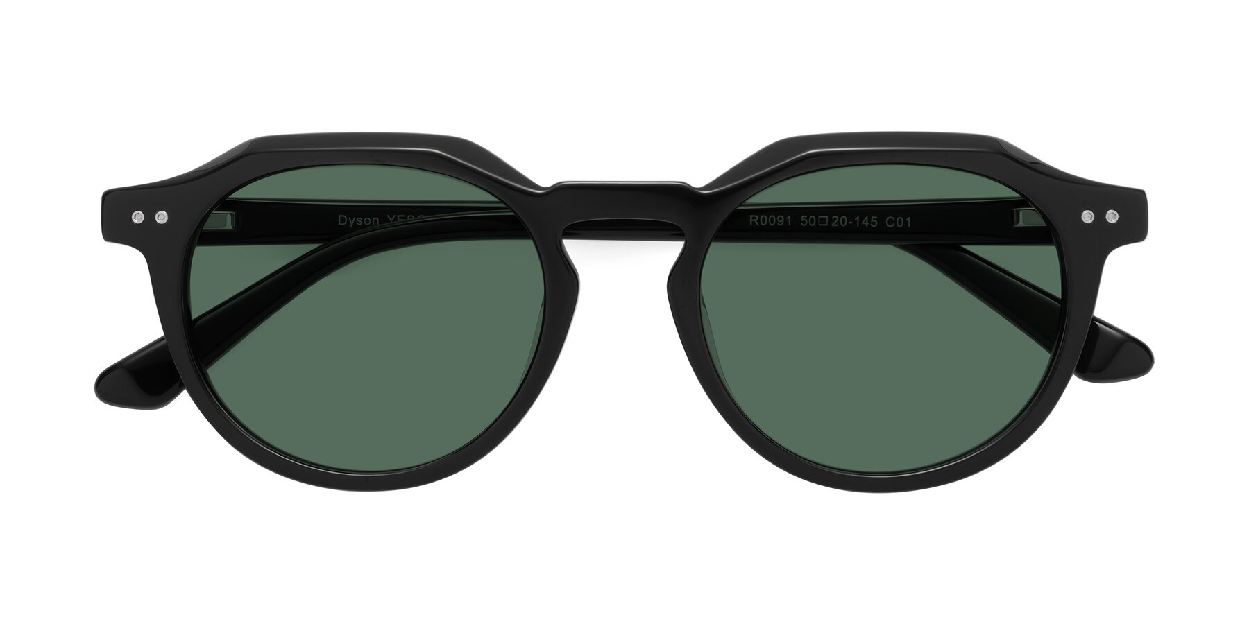 Folded Front of Dyson in Black with Green Polarized Lenses