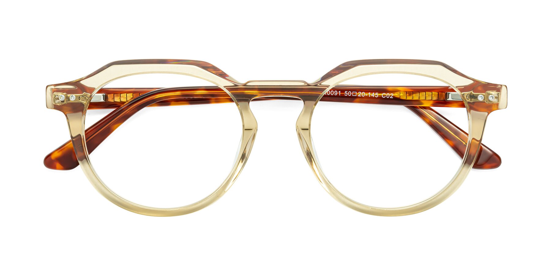 Folded Front of Dyson in Amber-Tortoise with Clear Reading Eyeglass Lenses