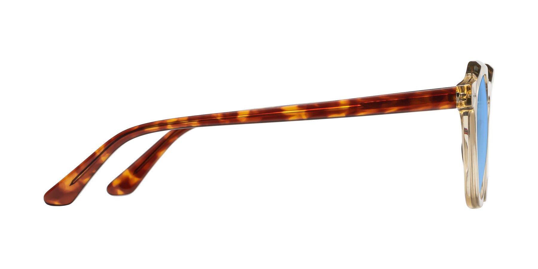 Side of Dyson in Amber-Tortoise with Medium Blue Tinted Lenses