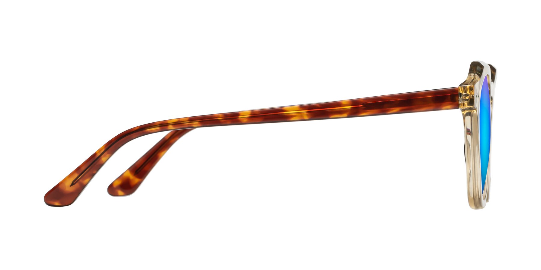 Side of Dyson in Amber-Tortoise with Blue Mirrored Lenses