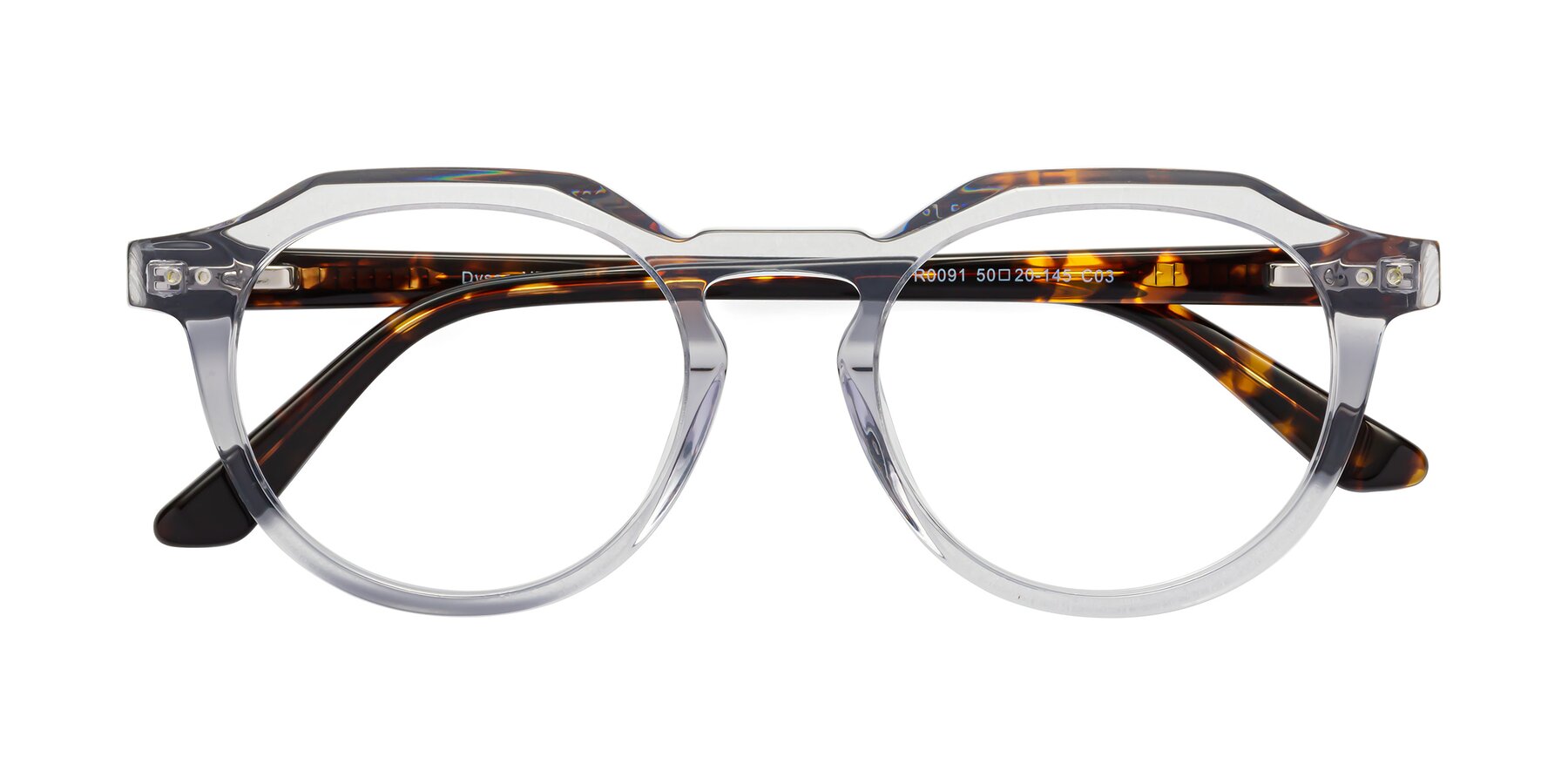 Folded Front of Dyson in Transparent Livid-Tortoise with Clear Eyeglass Lenses