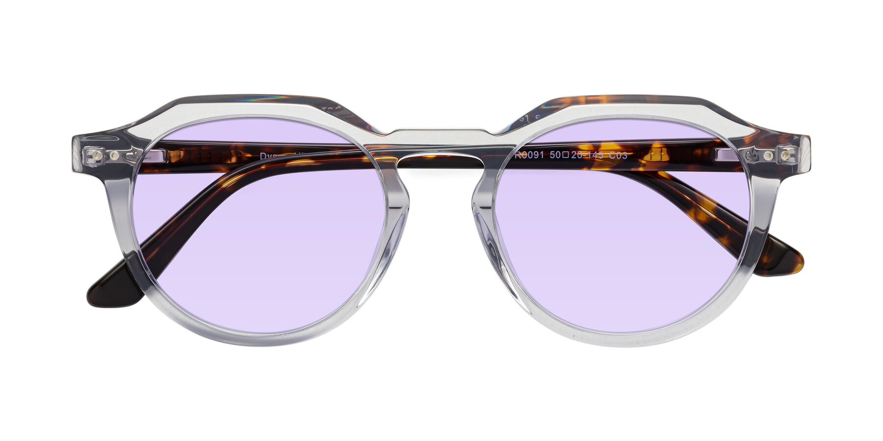 Folded Front of Dyson in Transparent Livid-Tortoise with Light Purple Tinted Lenses