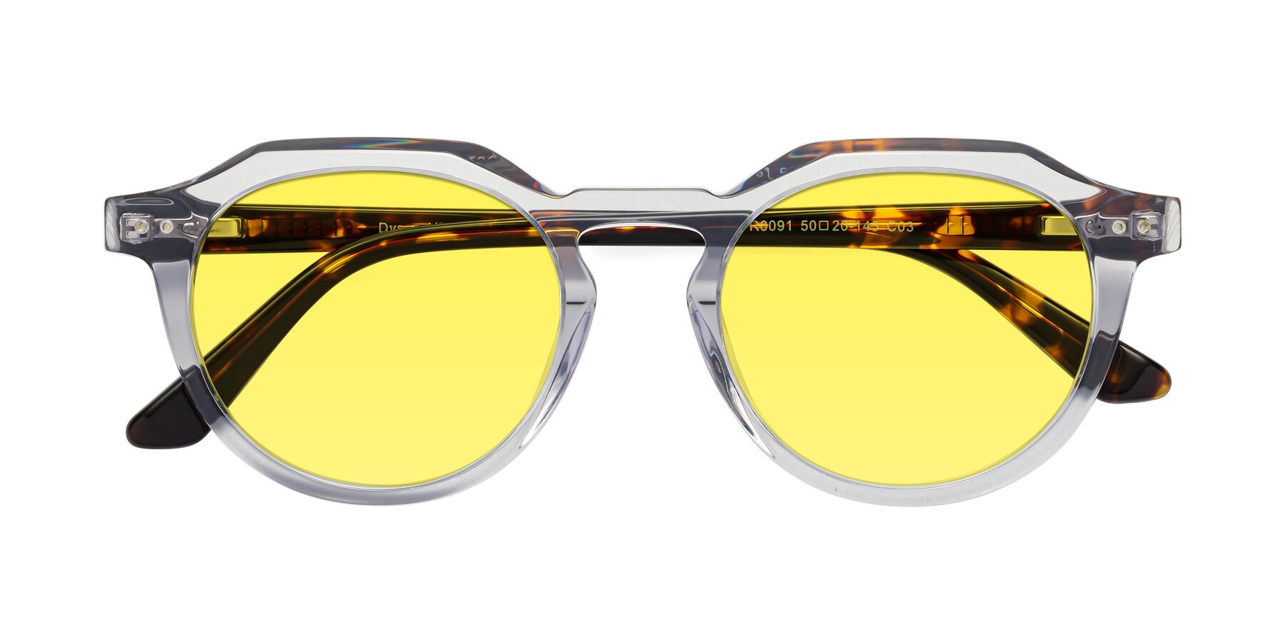 Folded Front of Dyson in Transparent Livid-Tortoise with Medium Yellow Tinted Lenses