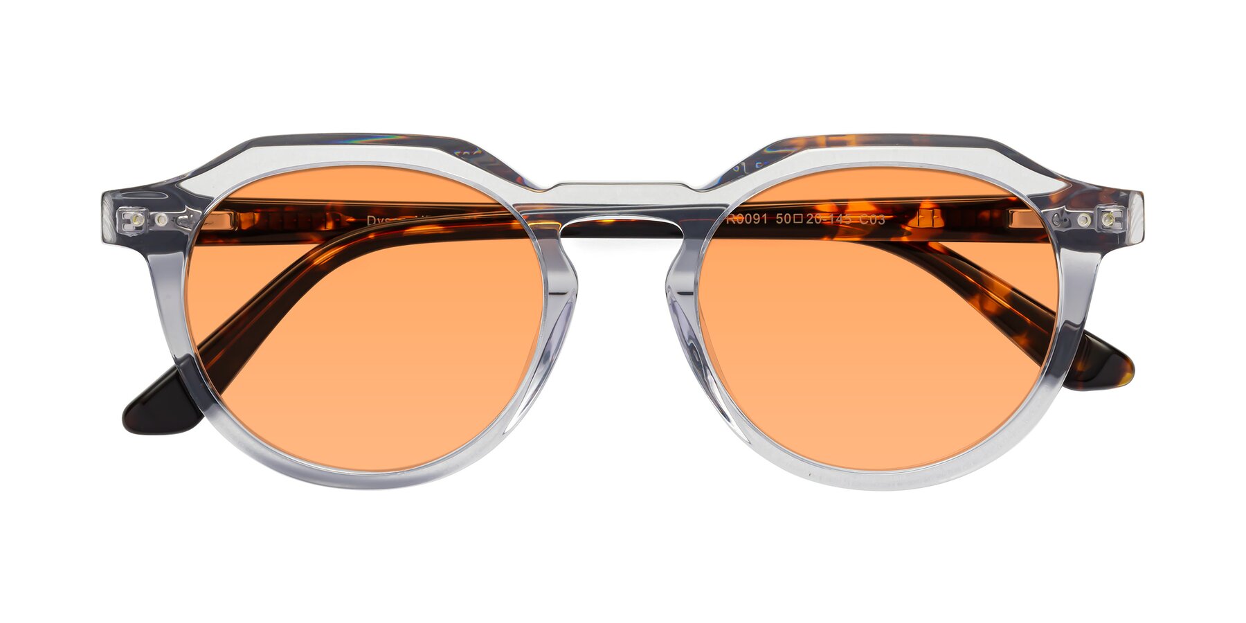 Folded Front of Dyson in Transparent Livid-Tortoise with Medium Orange Tinted Lenses