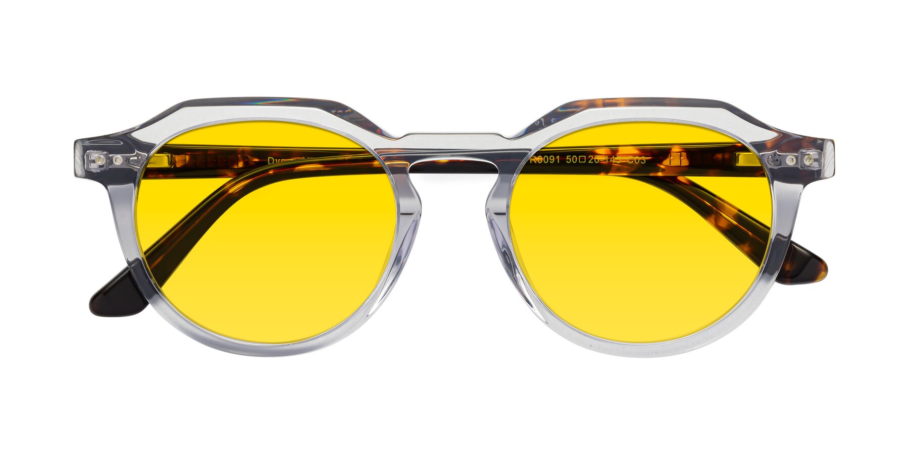 Folded Front of Dyson in Transparent Livid-Tortoise with Yellow Tinted Lenses