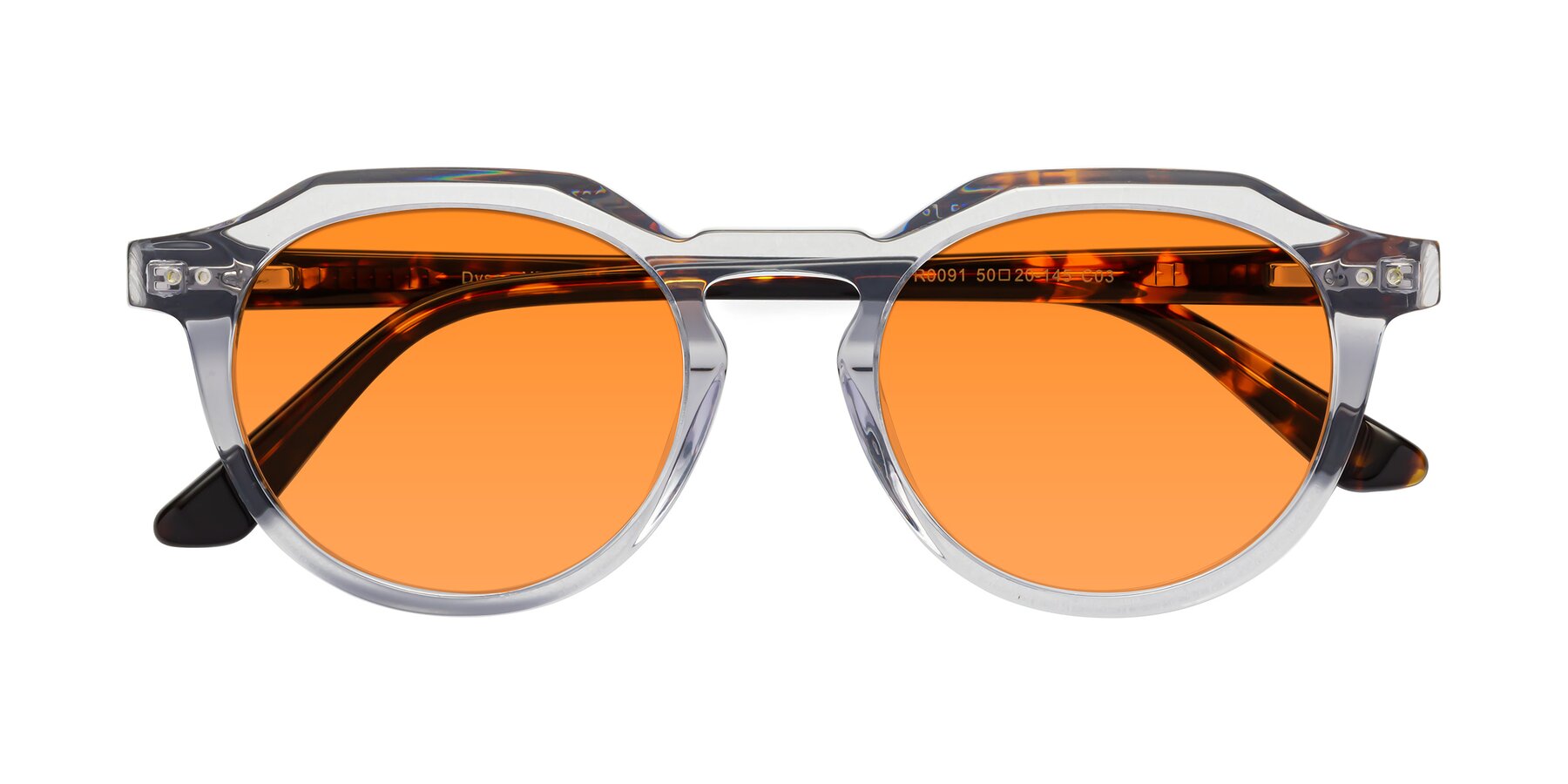 Folded Front of Dyson in Transparent Livid-Tortoise with Orange Tinted Lenses