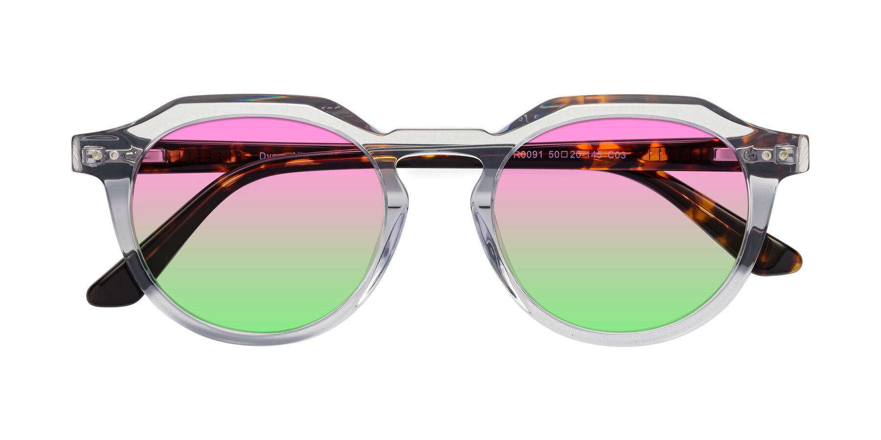 Folded Front of Dyson in Transparent Livid-Tortoise with Pink / Green Gradient Lenses