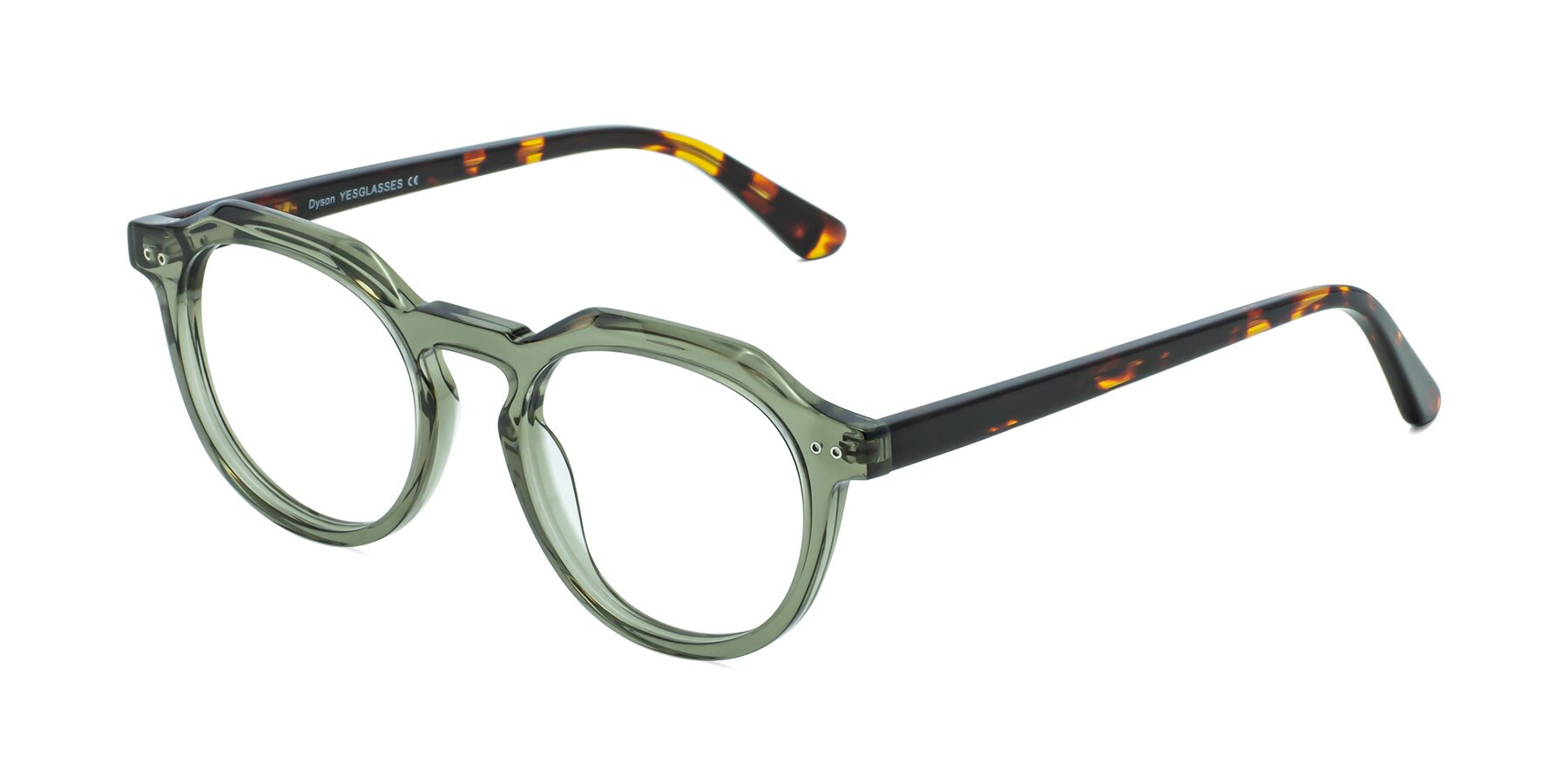 Angle of Dyson in Transparent Green-Tortoise with Clear Reading Eyeglass Lenses