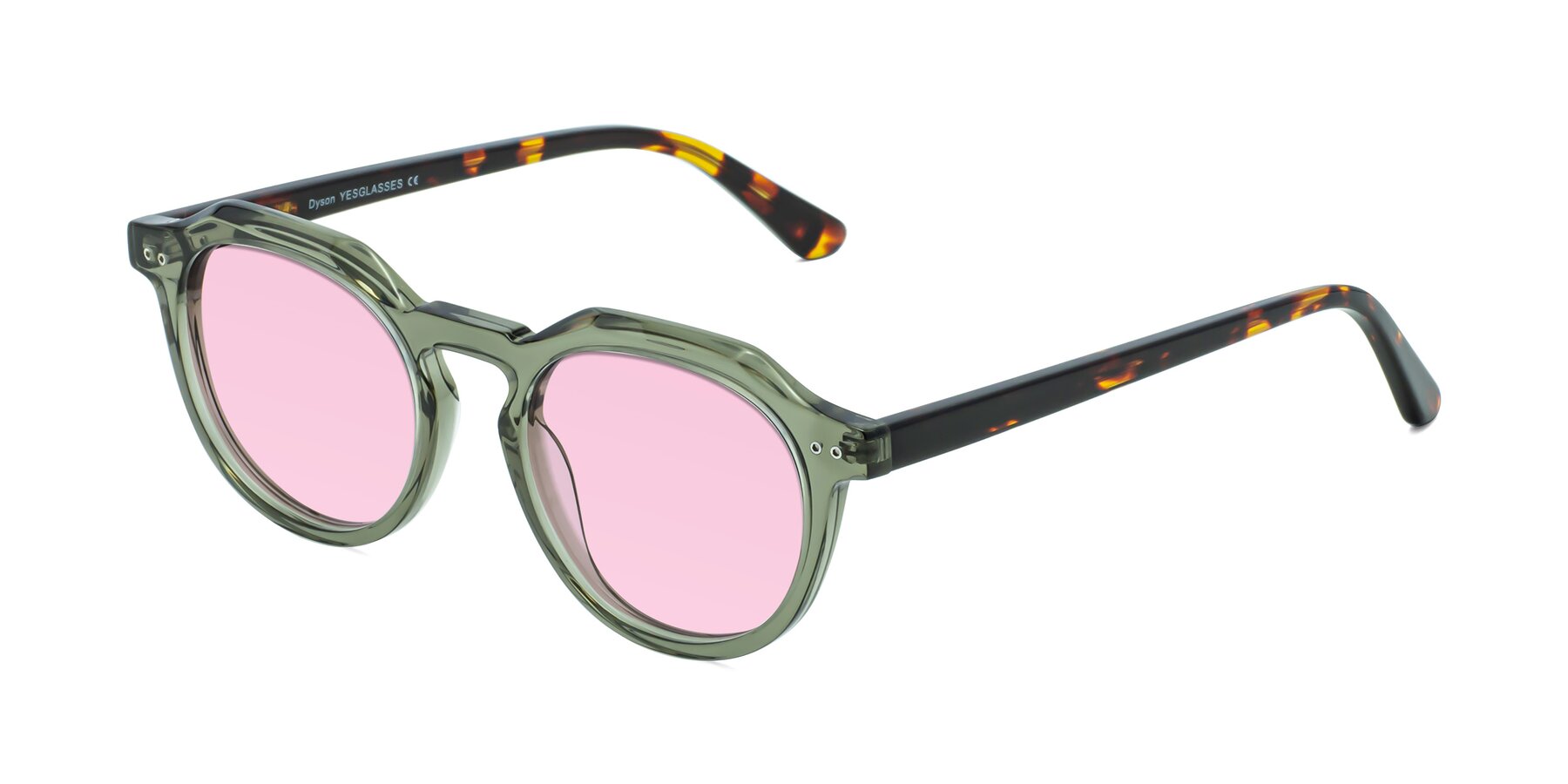 Angle of Dyson in Transparent Green-Tortoise with Light Pink Tinted Lenses