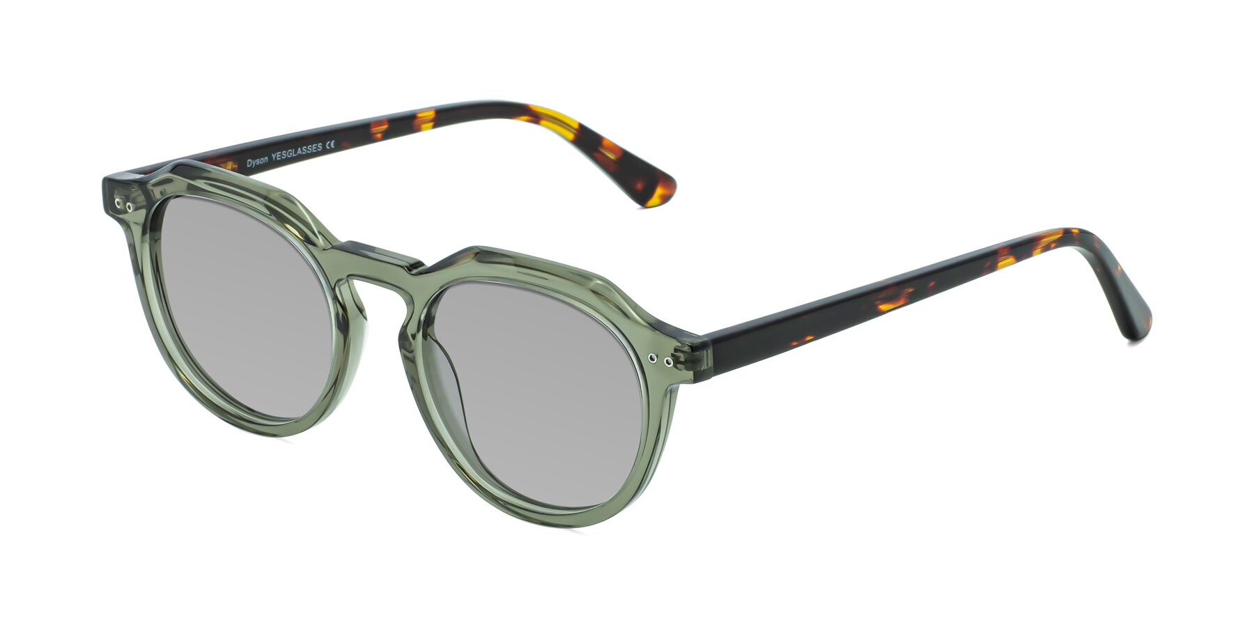 Angle of Dyson in Transparent Green-Tortoise with Light Gray Tinted Lenses