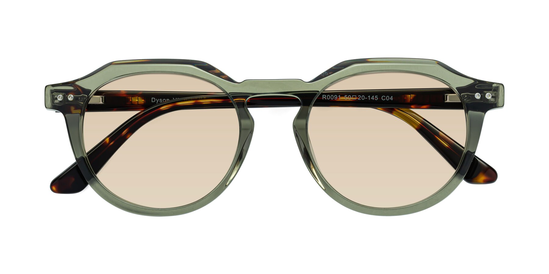 Folded Front of Dyson in Transparent Green-Tortoise with Light Brown Tinted Lenses