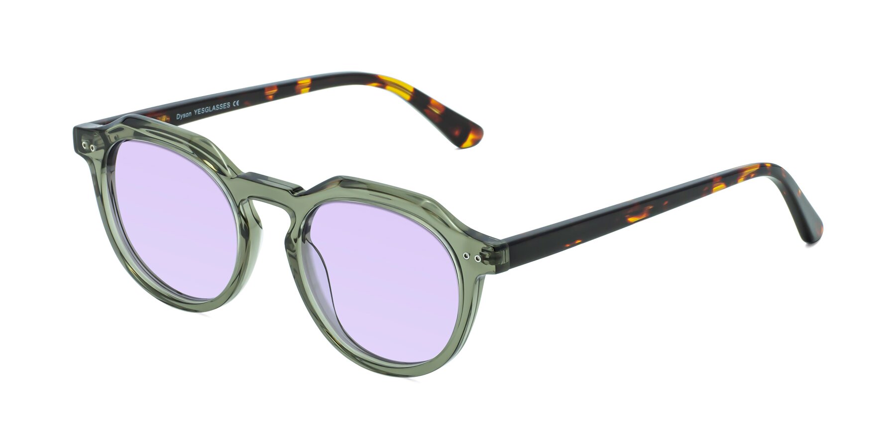 Angle of Dyson in Transparent Green-Tortoise with Light Purple Tinted Lenses