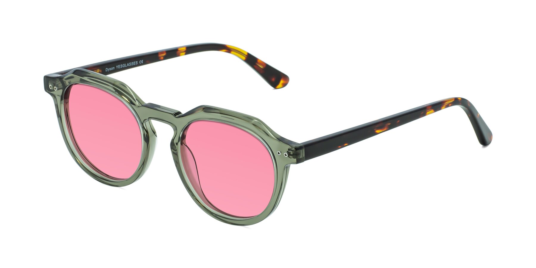Angle of Dyson in Transparent Green-Tortoise with Pink Tinted Lenses