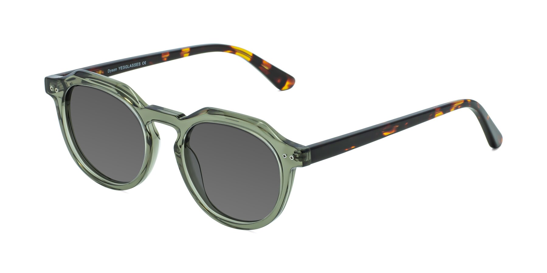 Angle of Dyson in Transparent Green-Tortoise with Medium Gray Tinted Lenses