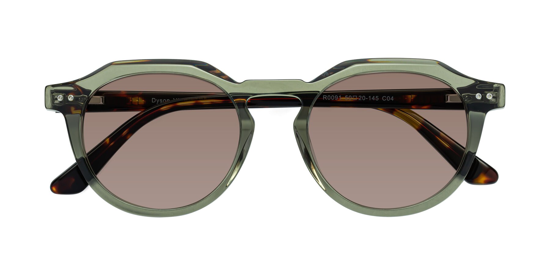 Folded Front of Dyson in Transparent Green-Tortoise with Medium Brown Tinted Lenses