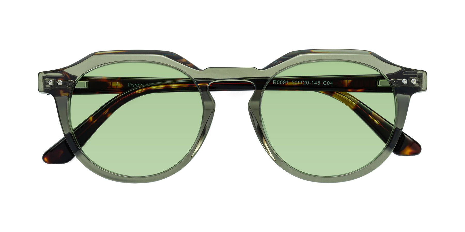 Folded Front of Dyson in Transparent Green-Tortoise with Medium Green Tinted Lenses