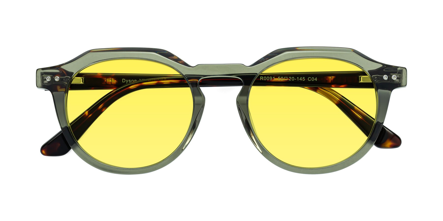 Folded Front of Dyson in Transparent Green-Tortoise with Medium Yellow Tinted Lenses