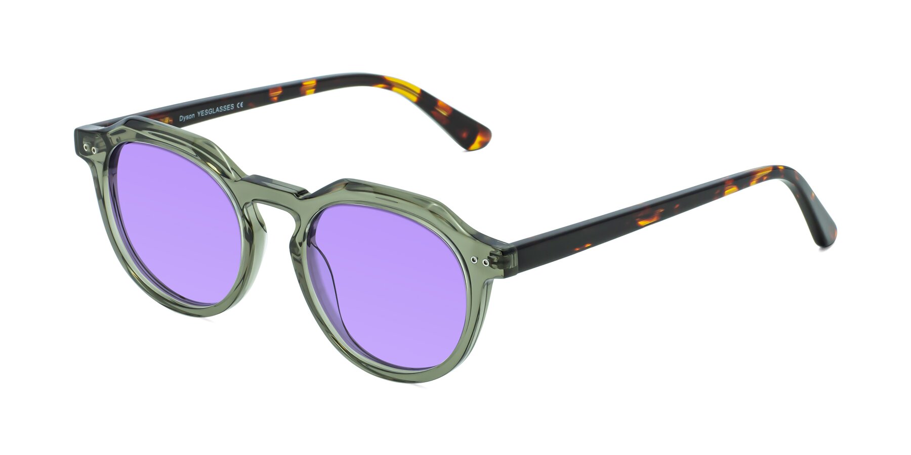 Angle of Dyson in Transparent Green-Tortoise with Medium Purple Tinted Lenses