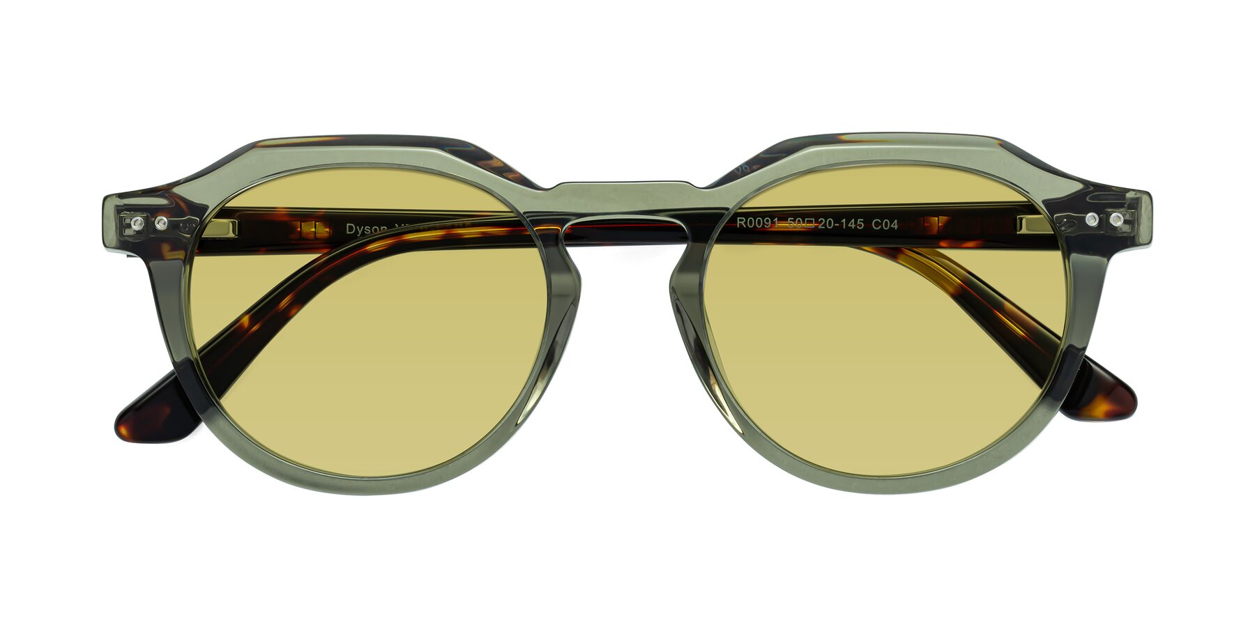 Folded Front of Dyson in Transparent Green-Tortoise with Medium Champagne Tinted Lenses