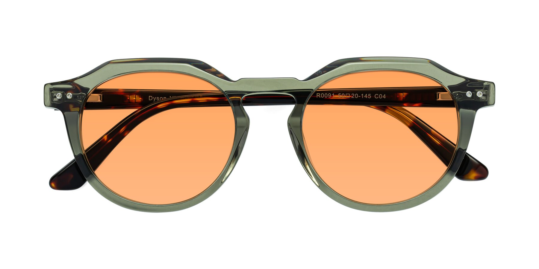 Folded Front of Dyson in Transparent Green-Tortoise with Medium Orange Tinted Lenses