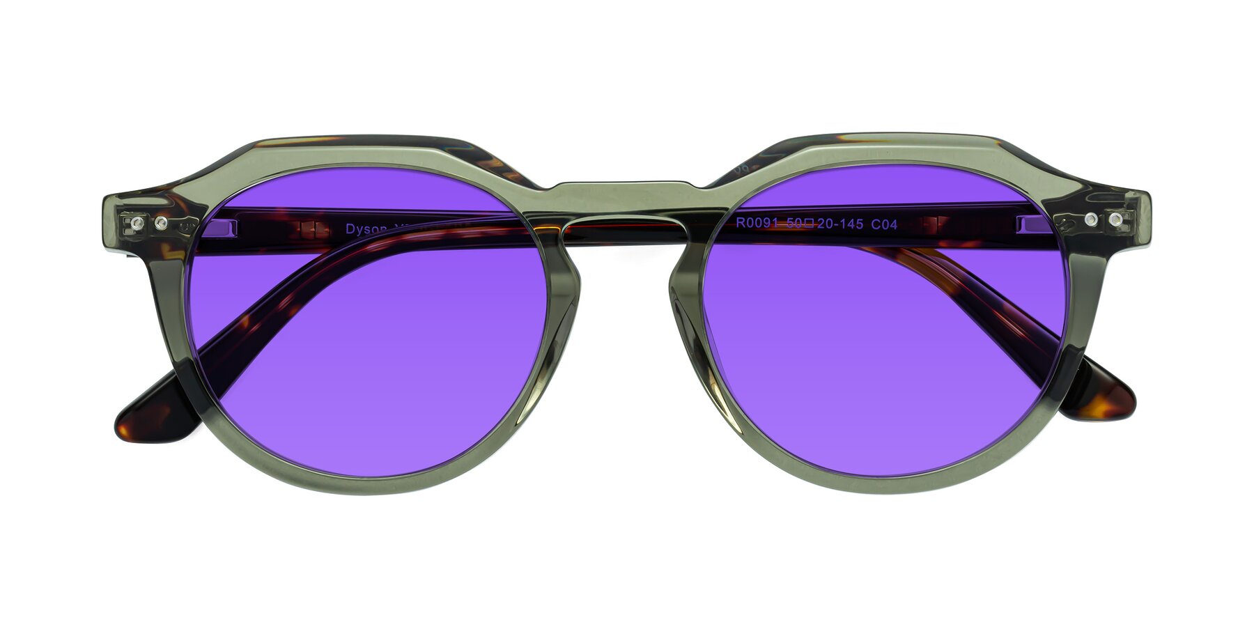 Folded Front of Dyson in Transparent Green-Tortoise with Purple Tinted Lenses