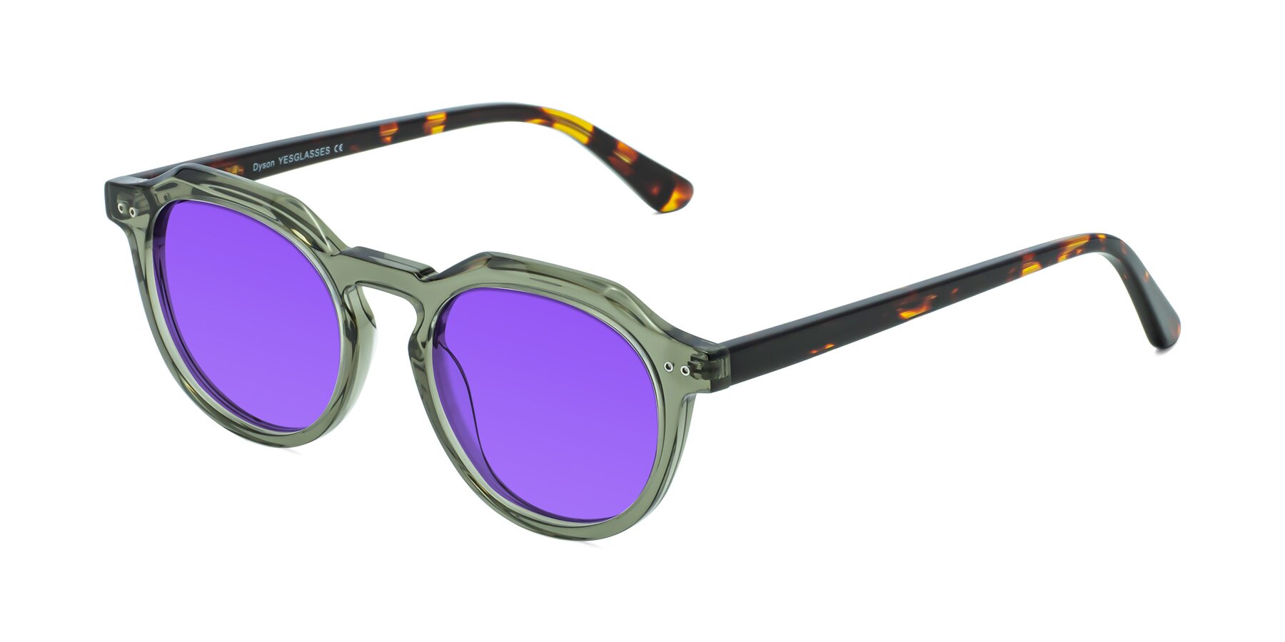 Angle of Dyson in Transparent Green-Tortoise with Purple Tinted Lenses