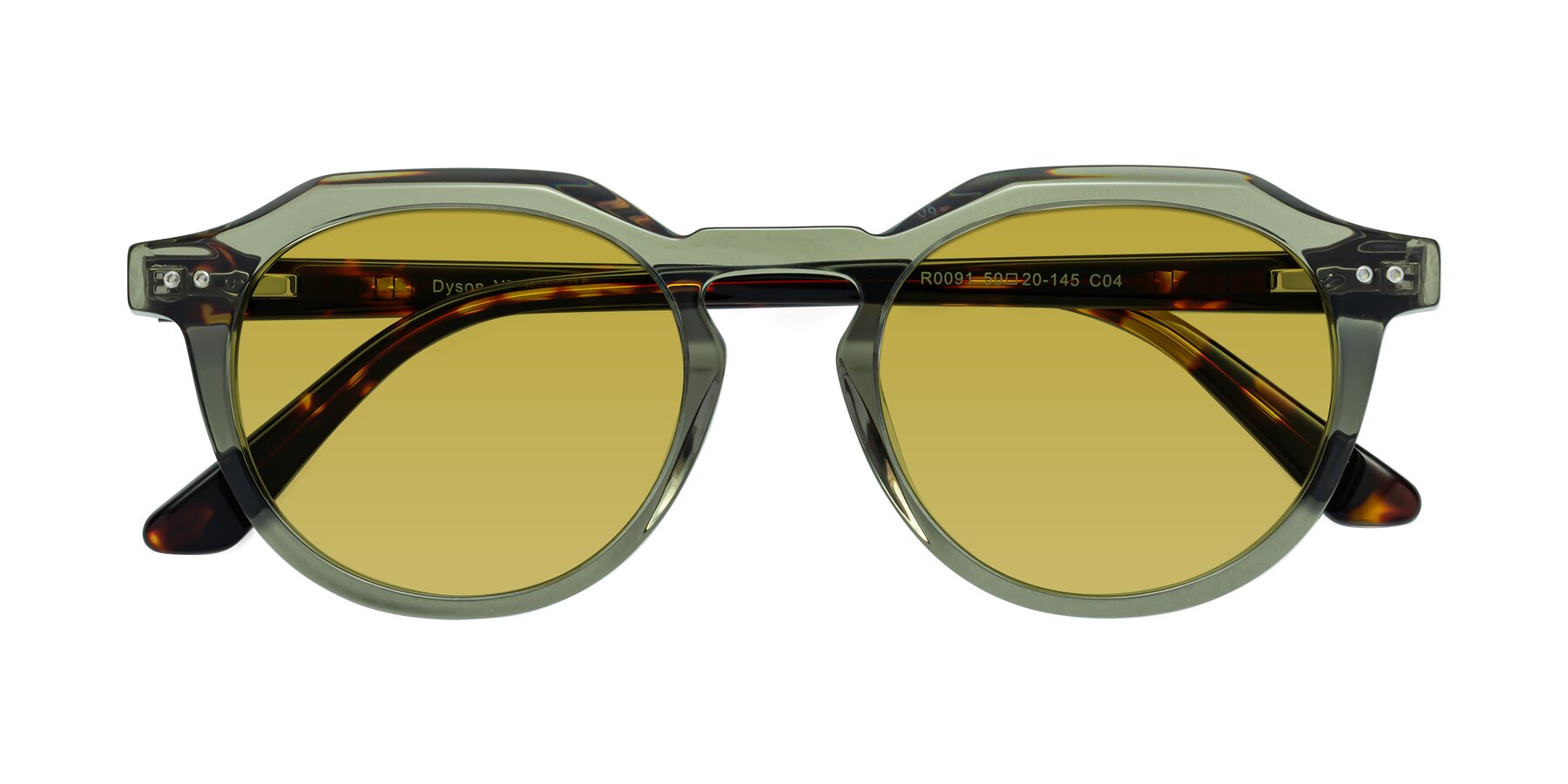 Folded Front of Dyson in Transparent Green-Tortoise with Champagne Tinted Lenses