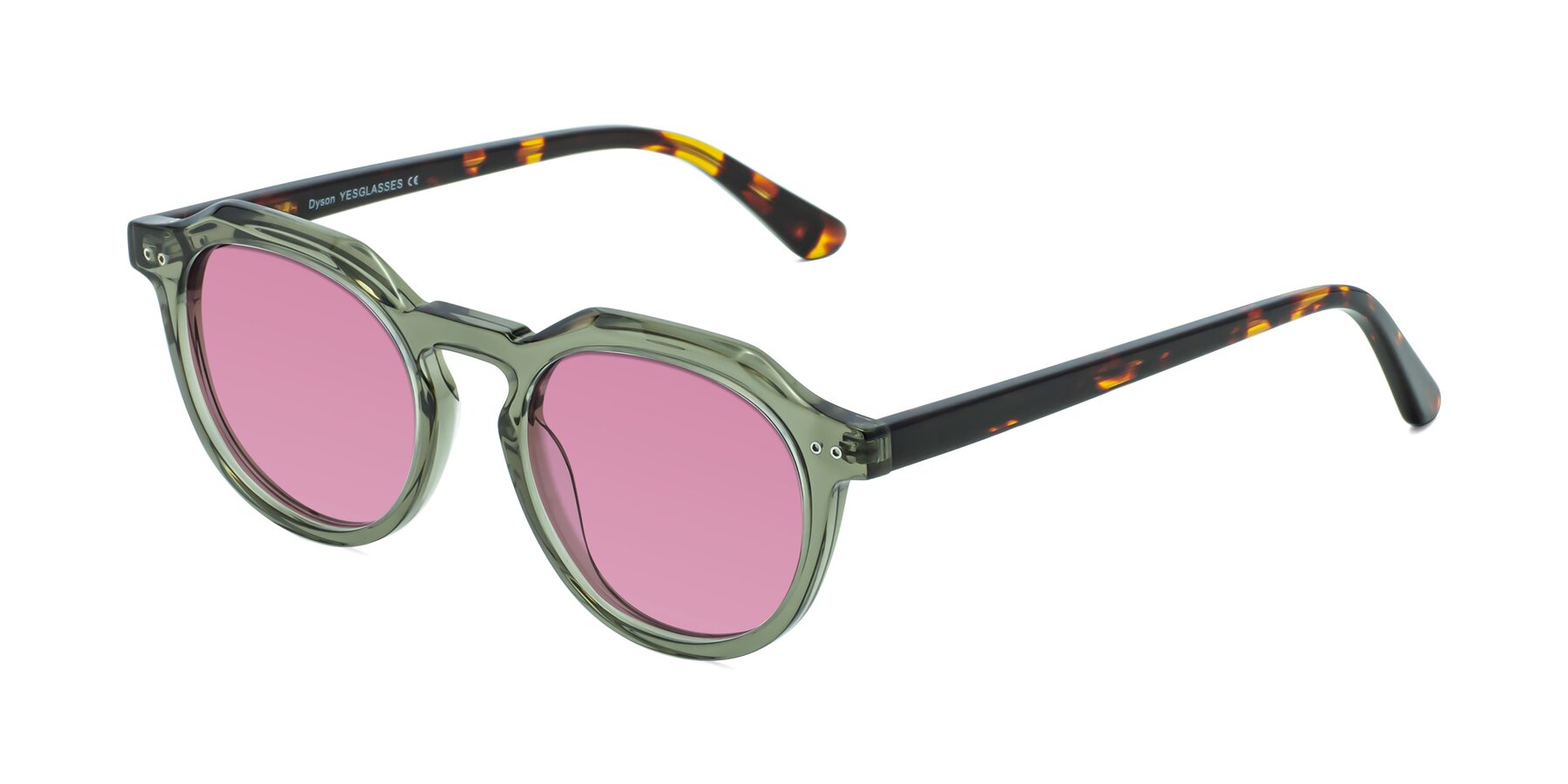 Angle of Dyson in Transparent Green-Tortoise with Medium Wine Tinted Lenses