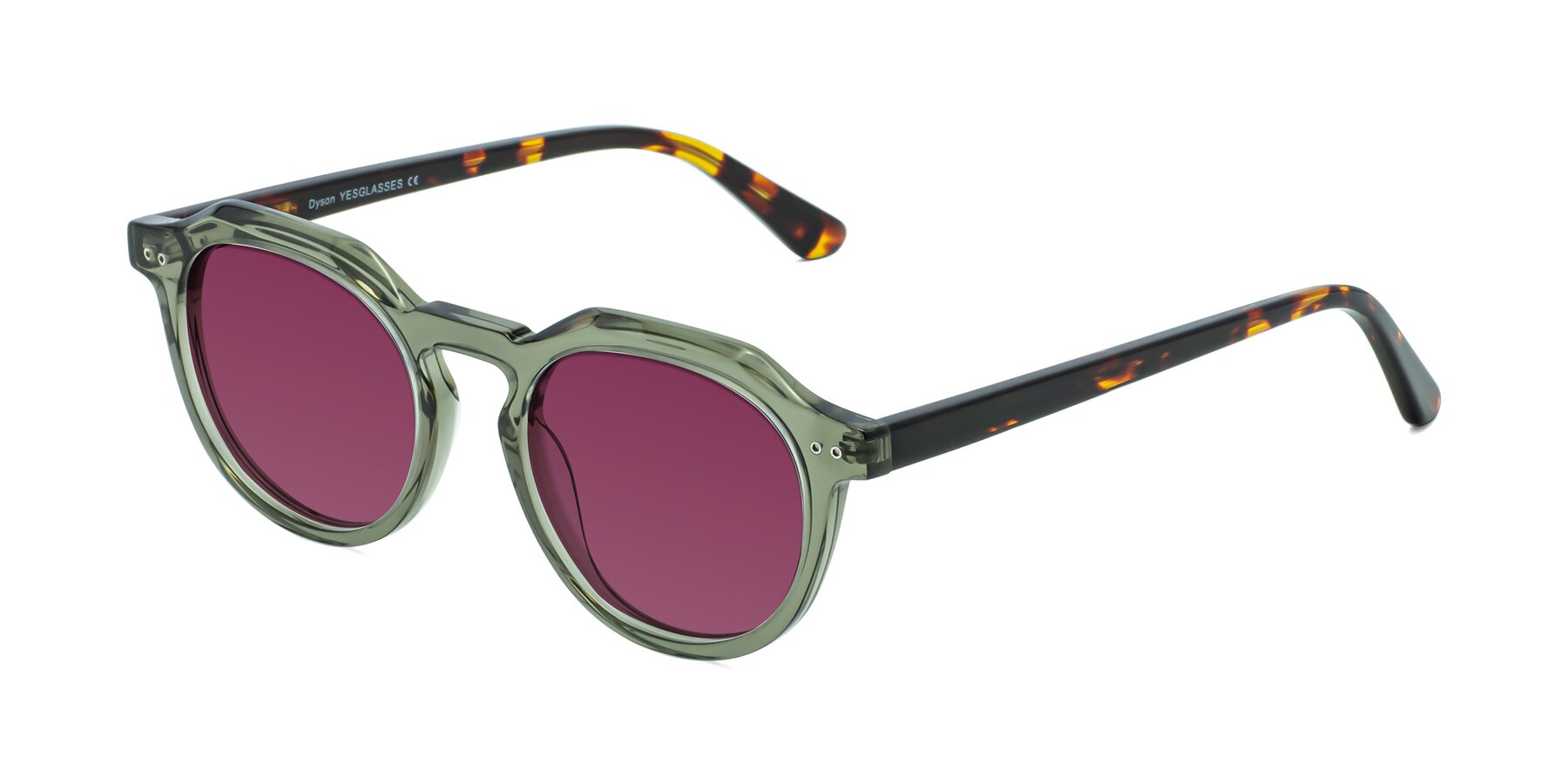 Angle of Dyson in Transparent Green-Tortoise with Wine Tinted Lenses