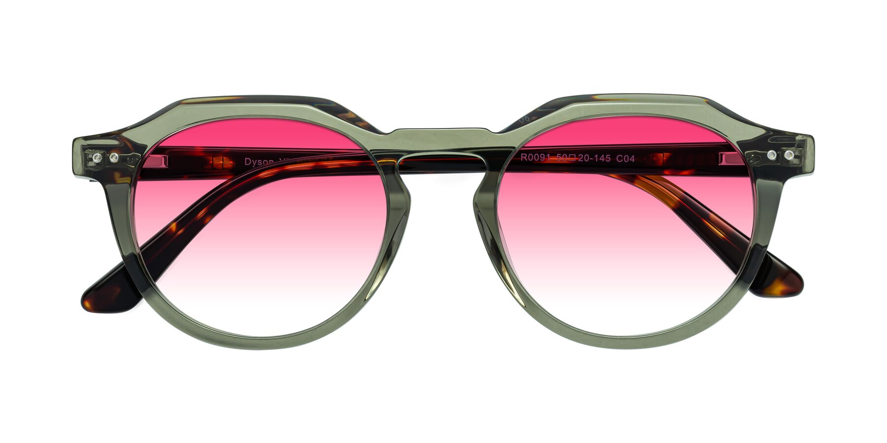Folded Front of Dyson in Transparent Green-Tortoise with Pink Gradient Lenses