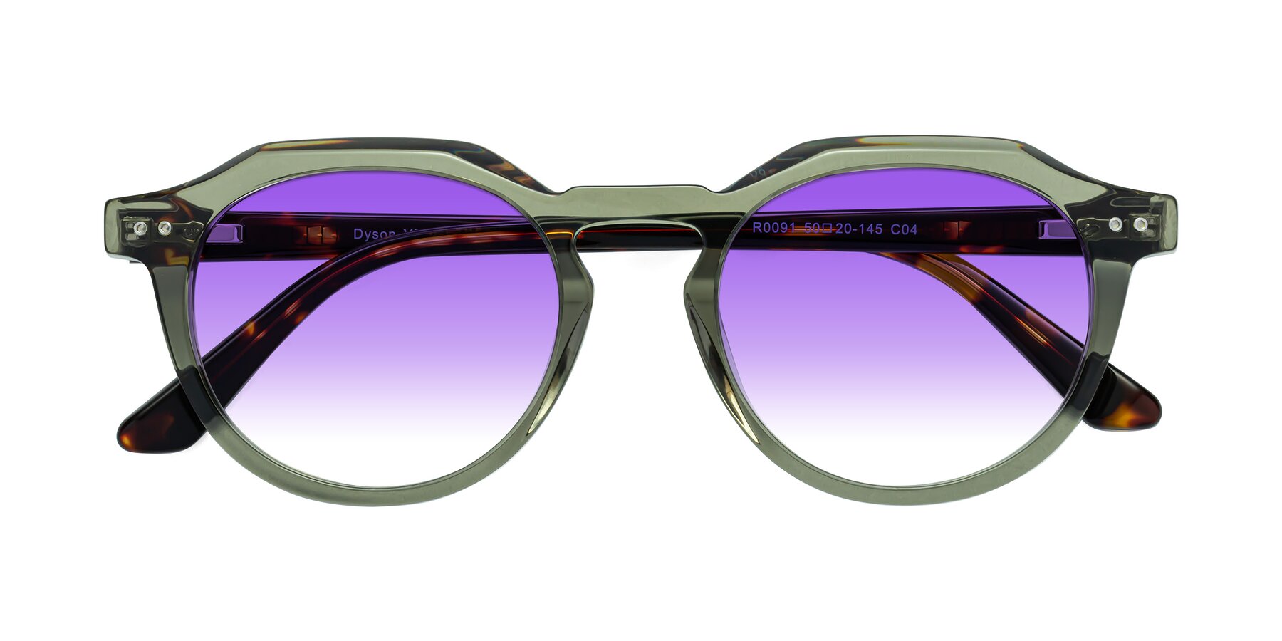 Folded Front of Dyson in Transparent Green-Tortoise with Purple Gradient Lenses