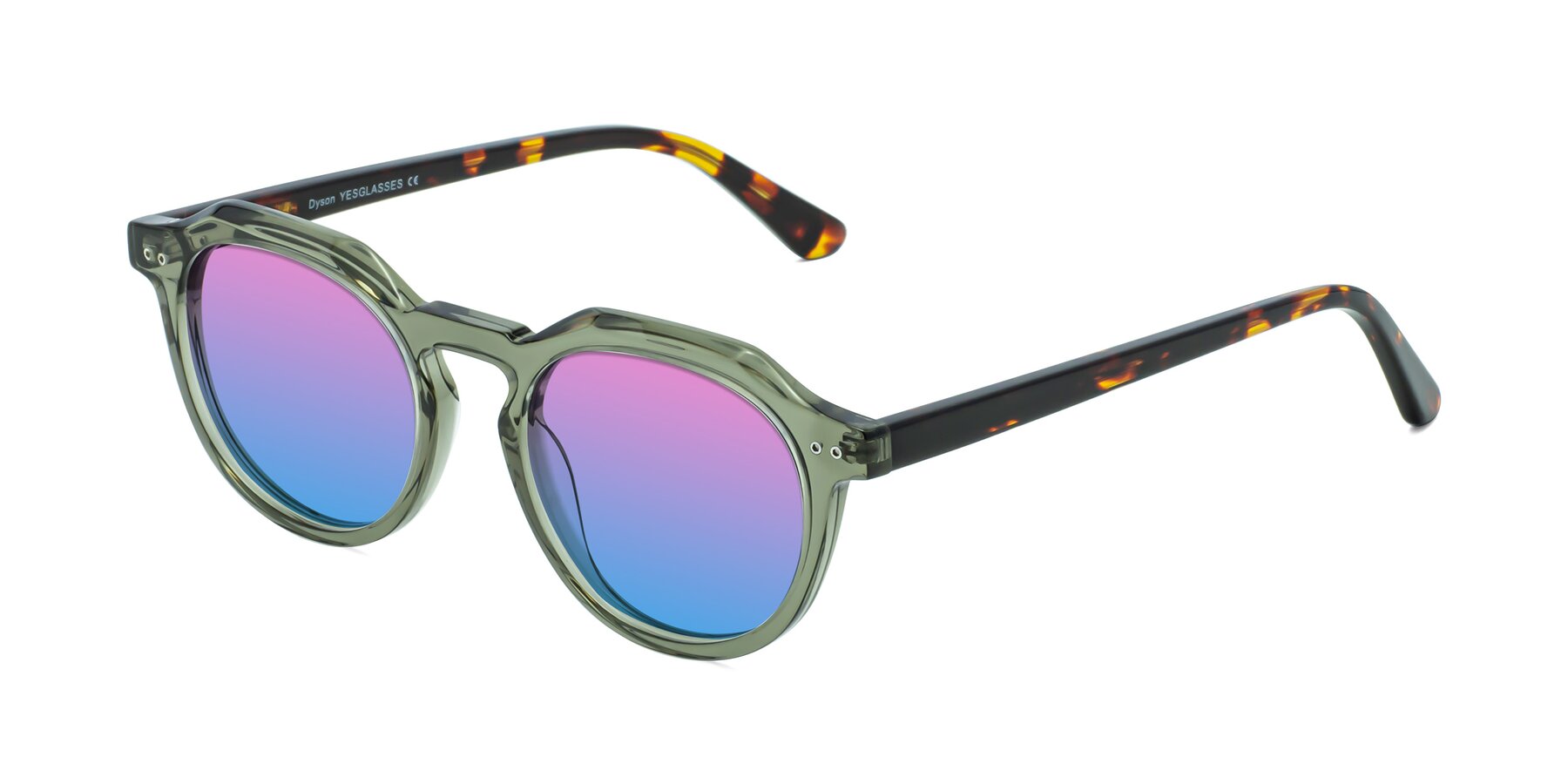 Angle of Dyson in Transparent Green-Tortoise with Pink / Blue Gradient Lenses