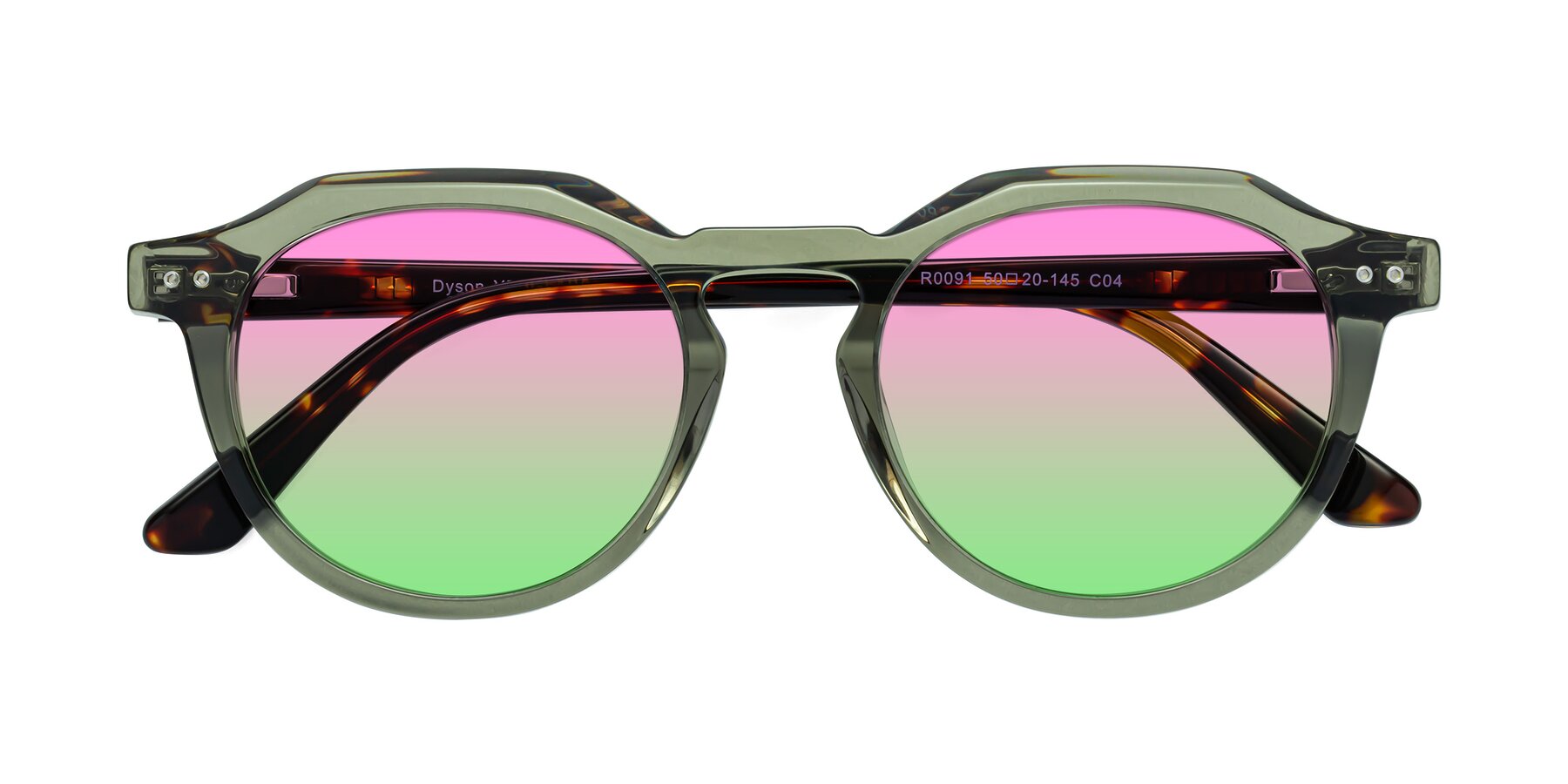 Folded Front of Dyson in Transparent Green-Tortoise with Pink / Green Gradient Lenses