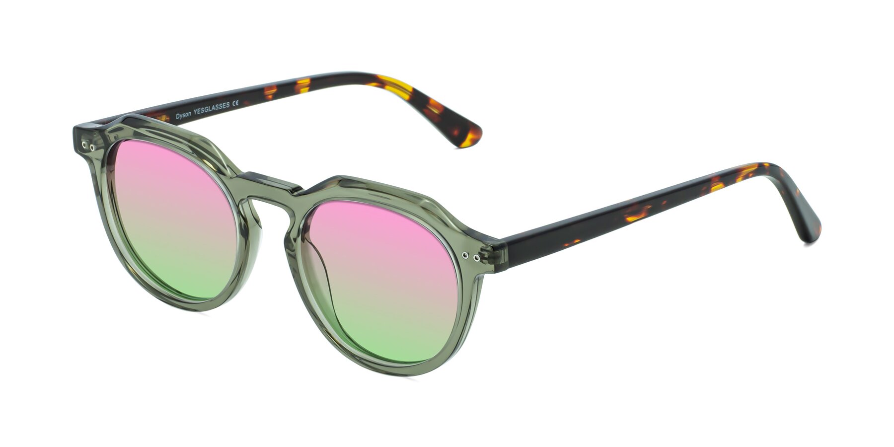 Angle of Dyson in Transparent Green-Tortoise with Pink / Green Gradient Lenses