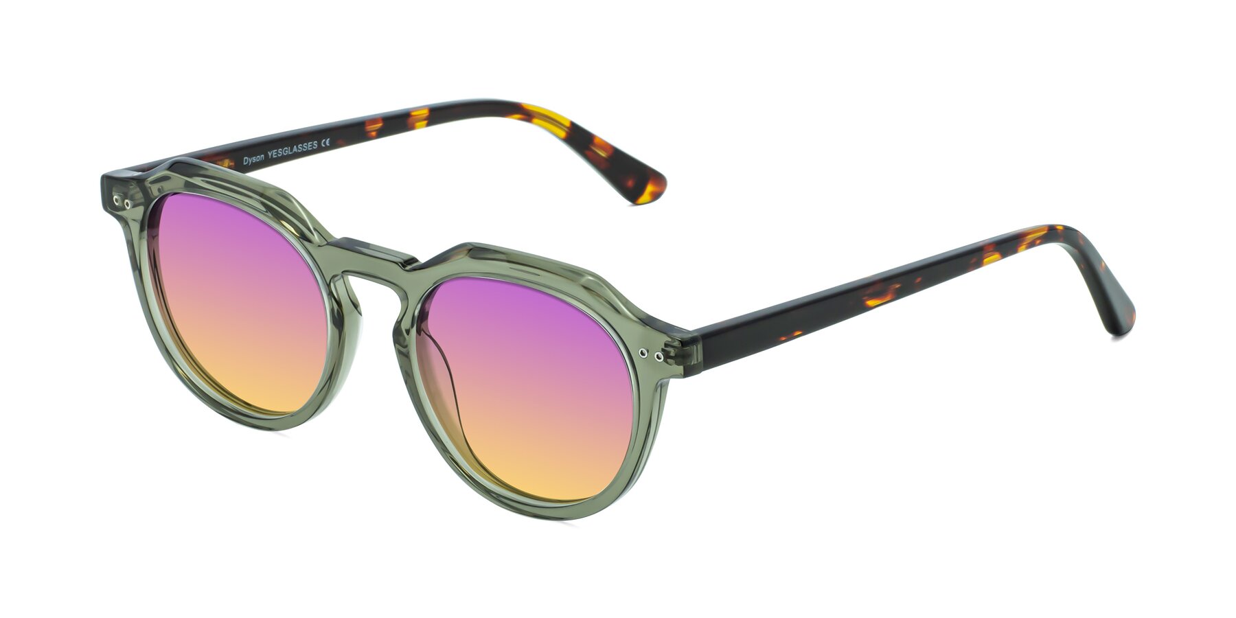 Angle of Dyson in Transparent Green-Tortoise with Purple / Yellow Gradient Lenses