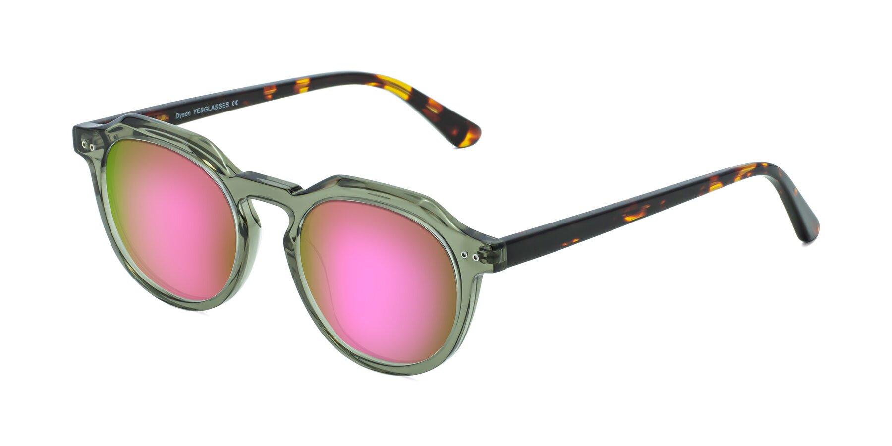 Angle of Dyson in Transparent Green-Tortoise with Pink Mirrored Lenses