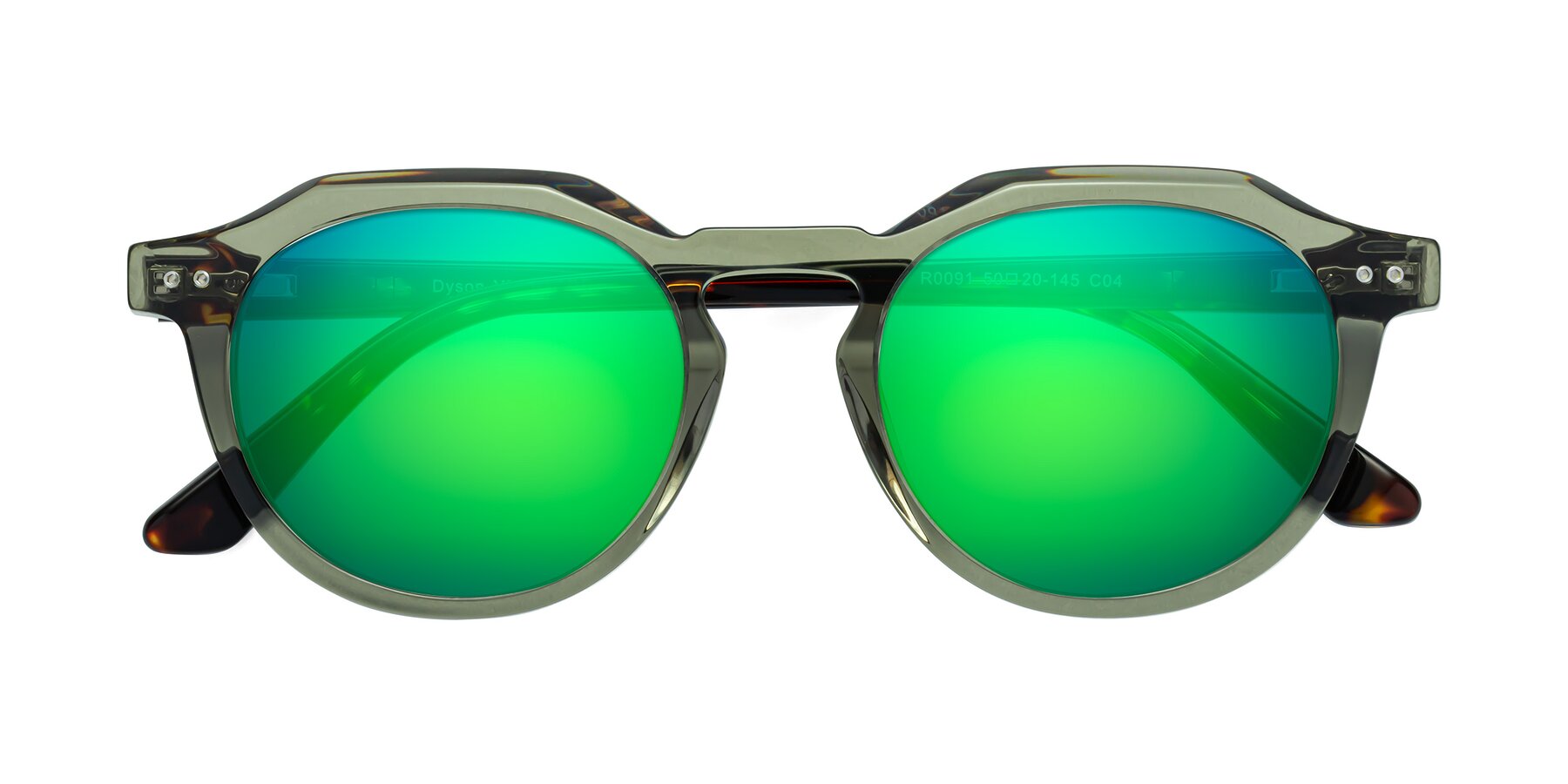 Folded Front of Dyson in Transparent Green-Tortoise with Green Mirrored Lenses