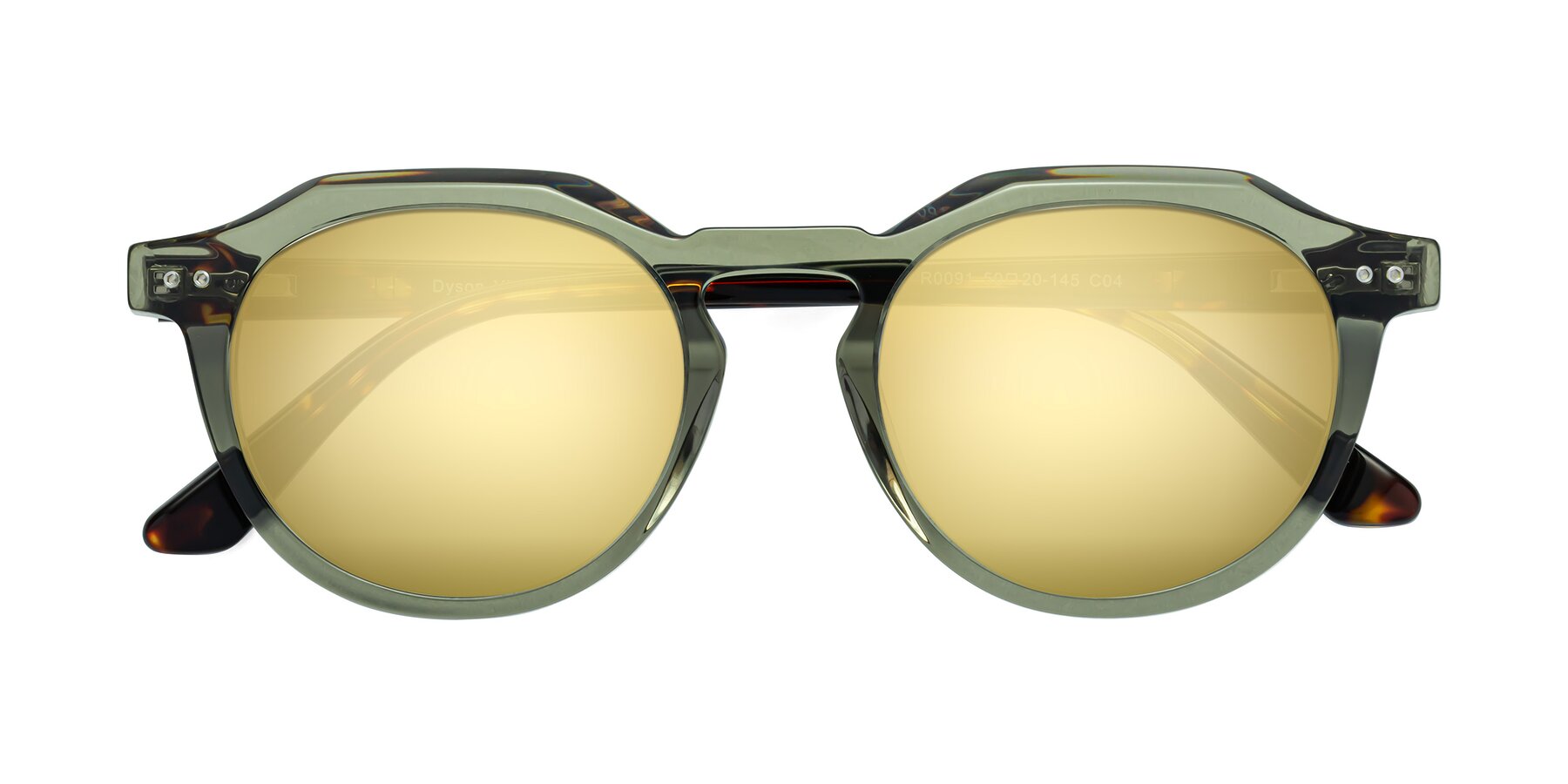Folded Front of Dyson in Transparent Green-Tortoise with Gold Mirrored Lenses
