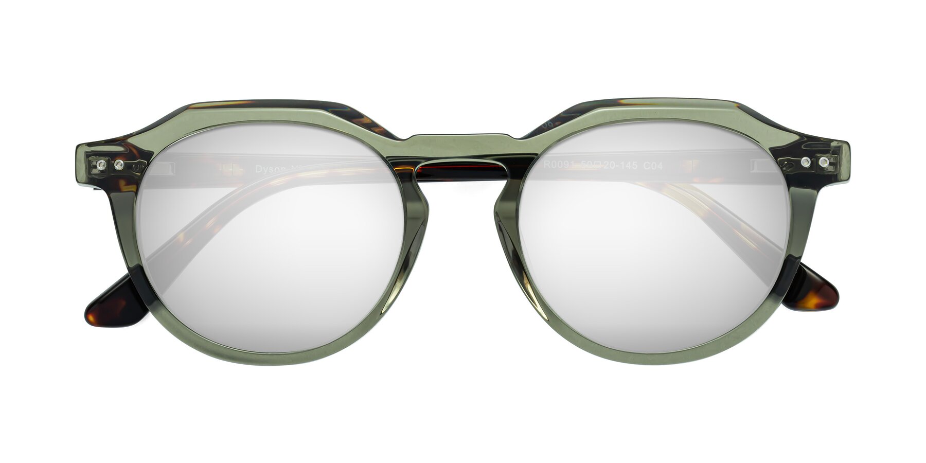 Folded Front of Dyson in Transparent Green-Tortoise with Silver Mirrored Lenses