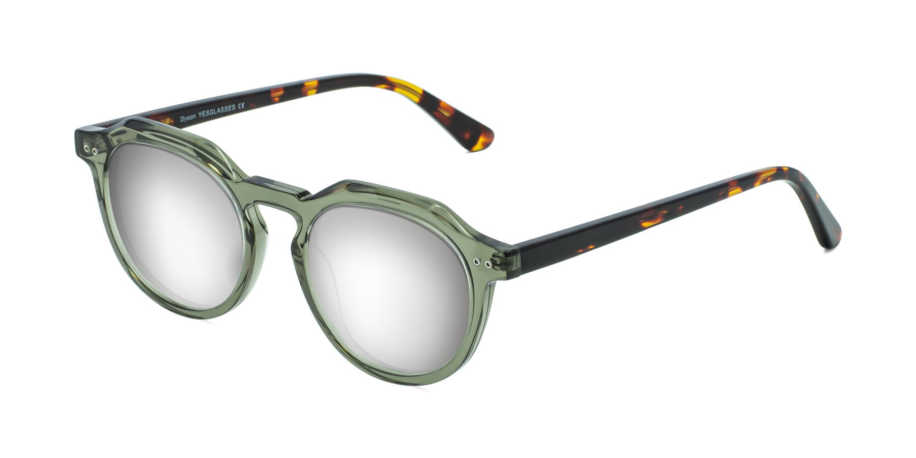 Angle of Dyson in Transparent Green-Tortoise with Silver Mirrored Lenses