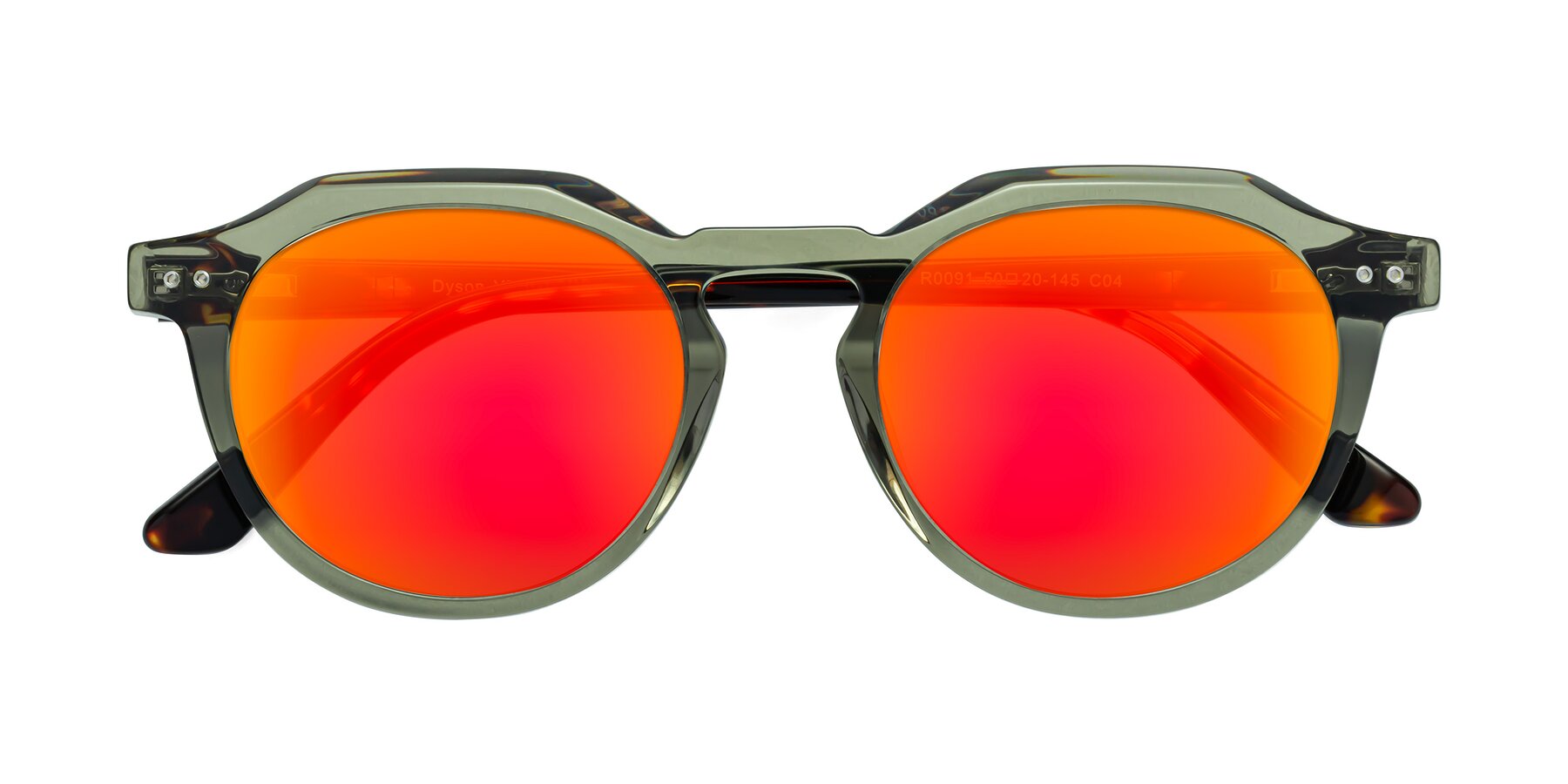 Folded Front of Dyson in Transparent Green-Tortoise with Red Gold Mirrored Lenses
